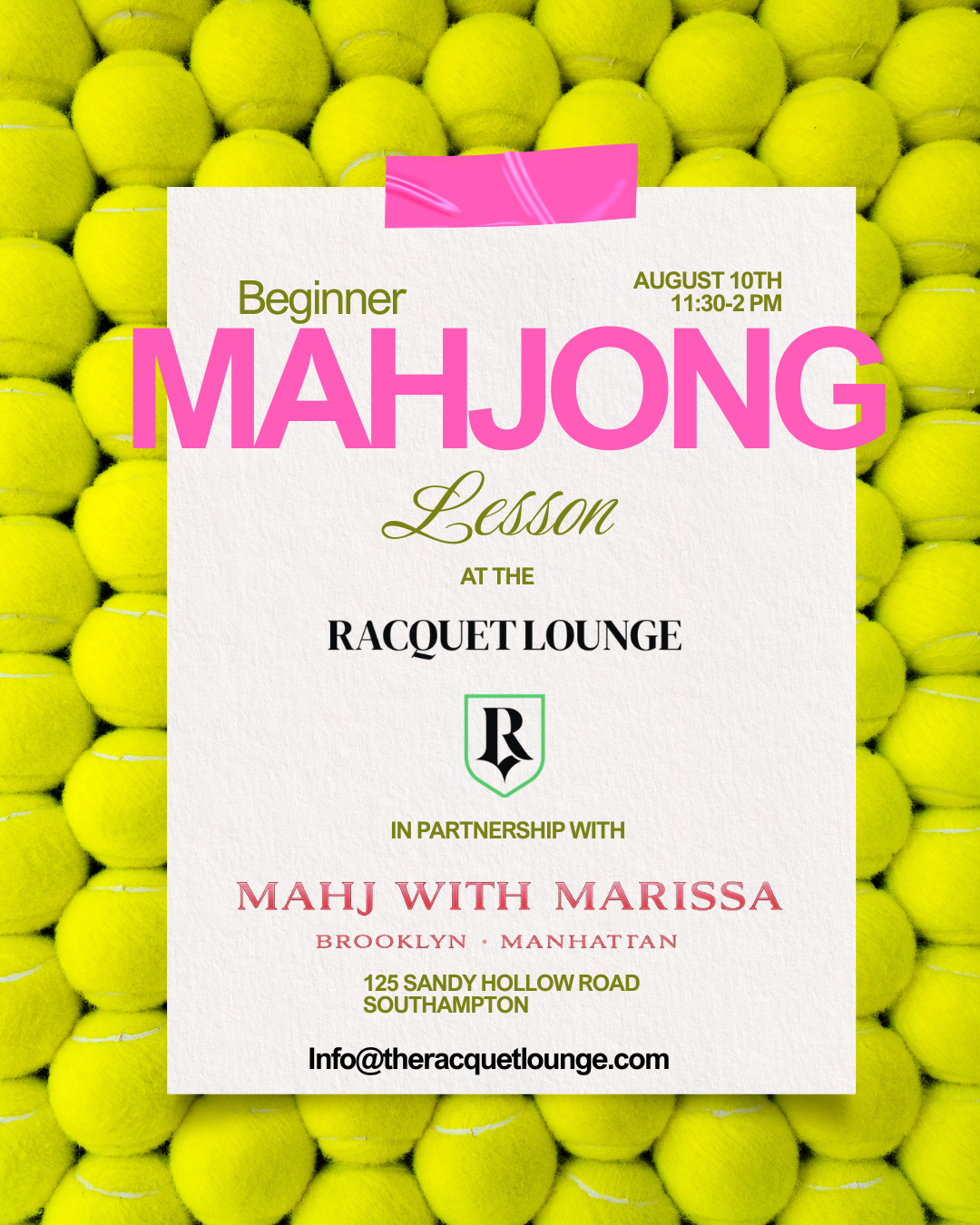 Beginner Mahjong Lesson at The Racquet Lounge — August 10